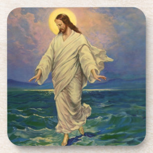 Vintage Religion, Jesus Christ is Walking on Water Drink Coaster
