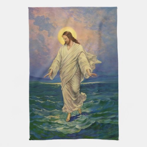 Vintage Religion Jesus Christ is Walking on Water Kitchen Towel