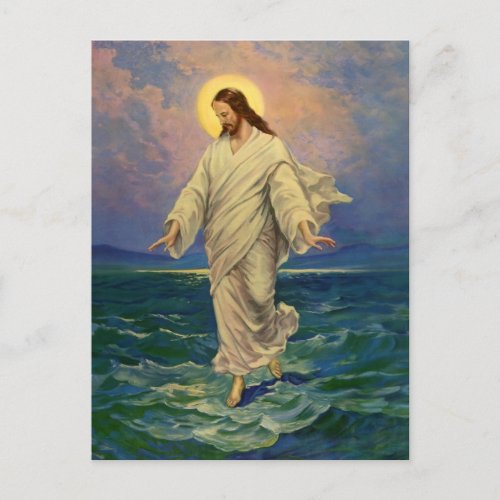 Vintage Religion Jesus Christ is Walking on Water Postcard