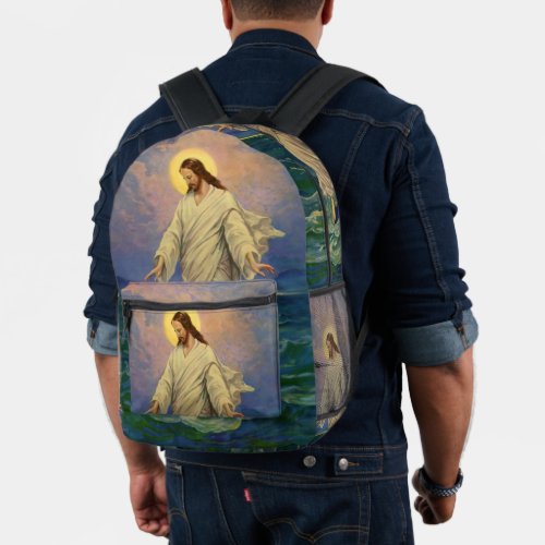 Vintage Religion Jesus Christ is Walking on Water Printed Backpack