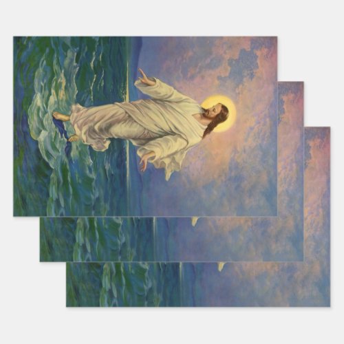 Vintage Religion Jesus Christ is Walking on Water Wrapping Paper Sheets