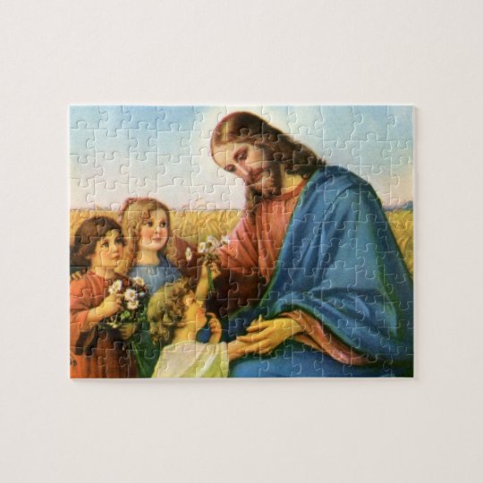 Vintage Religion, Jesus Christ with Children Jigsaw Puzzle | Zazzle.com