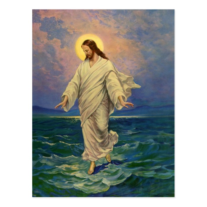 Vintage Religion, Jesus Walking on Water Portrait Post Cards