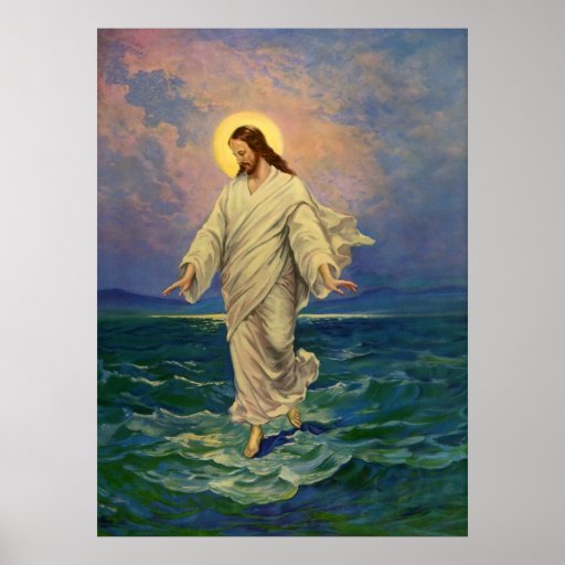 Vintage Religion, Jesus Walking on Water Portrait Posters | Zazzle