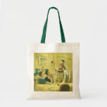 Vintage Religion, Judaism, Lighting the Menorah Tote Bag<br><div class="desc">Vintage illustration religious judaica image featuring a Rabbi lighting the candles on a Menorah during Hanukkah with two children watching.</div>