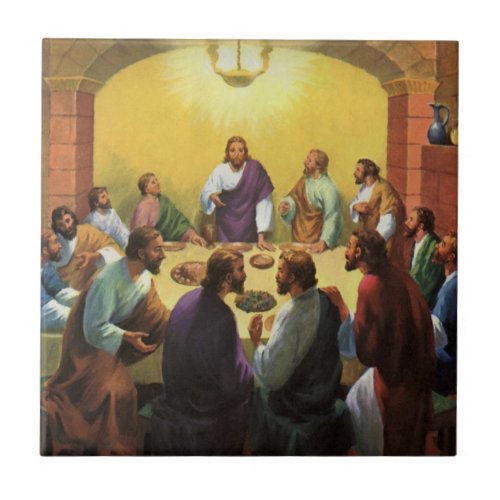 Vintage Religion Last Supper with Jesus Christ Ceramic Tile
