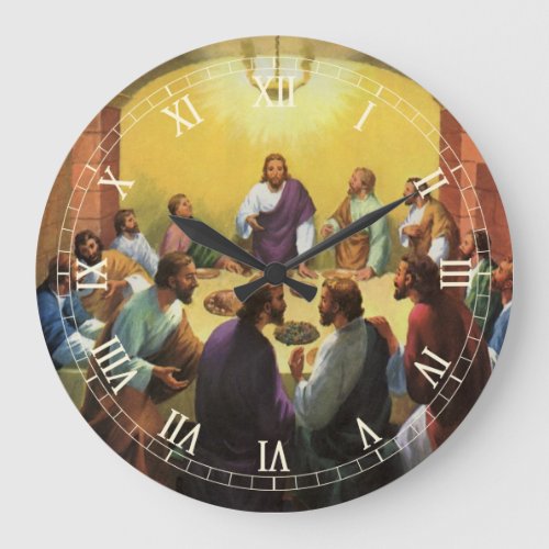 Vintage Religion Last Supper with Jesus Christ Large Clock