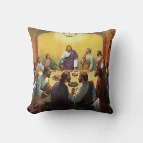 Vintage Religion Last Supper with Jesus Christ Throw Pillow