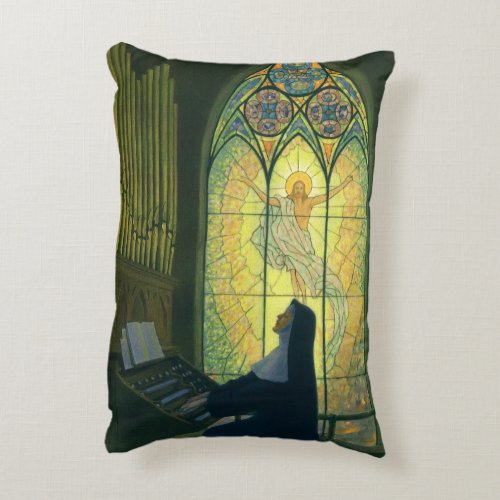 Vintage Religion Nun Playing an Organ in Church Accent Pillow