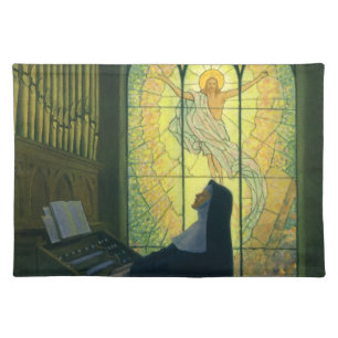 Vintage Religion, Nun Playing an Organ in Church Cloth Placemat