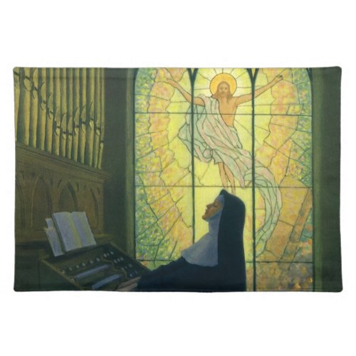 Vintage Religion Nun Playing an Organ in Church Cloth Placemat