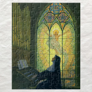 Vintage Religion, Nun Playing an Organ in Church Jigsaw Puzzle