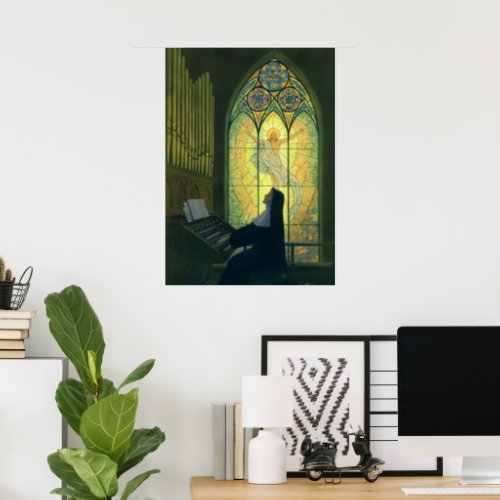 Vintage Religion Nun Playing an Organ in Church Poster