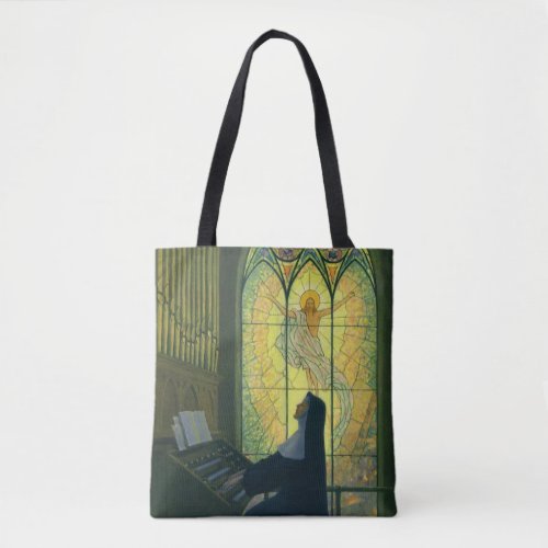 Vintage Religion Nun Playing an Organ in Church Tote Bag