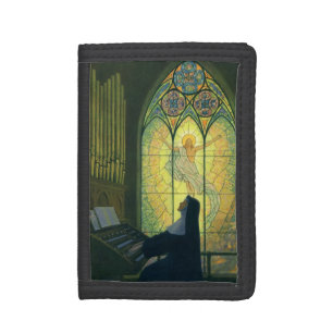 Vintage Religion, Nun Playing an Organ in Church Tri-fold Wallet