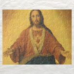 Vintage Religion, Sacred Heart of Jesus Christ Jigsaw Puzzle<br><div class="desc">Vintage illustration religious bible design featuring the Sacred Heart. The devotion to the Sacred Heart (also known as the Most Sacred Heart of Jesus) is one of the most widely practiced and well-known Roman Catholic devotions,  taking Jesus Christ's physical heart as the representation of his divine love for humanity.</div>