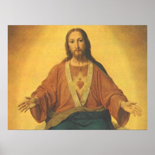 Vintage Religion Sacred Heart of Jesus Christ Poster