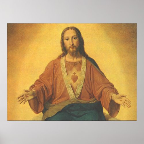 Vintage Religion Sacred Heart of Jesus Christ Poster