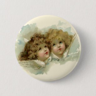 Vintage Religion, Victorian Angels in the Clouds Button