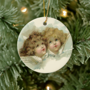 Vintage Religion, Victorian Angels in the Clouds Ceramic Ornament