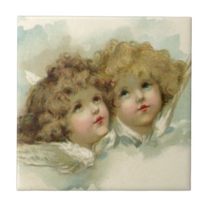 Vintage Religion, Victorian Angels in the Clouds Ceramic Tile