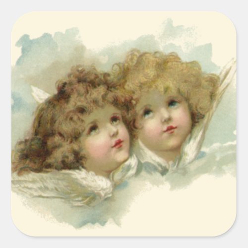 Vintage Religion Victorian Angels in the Clouds Square Sticker