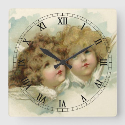 Vintage Religion Victorian Angels in the Clouds Square Wall Clock