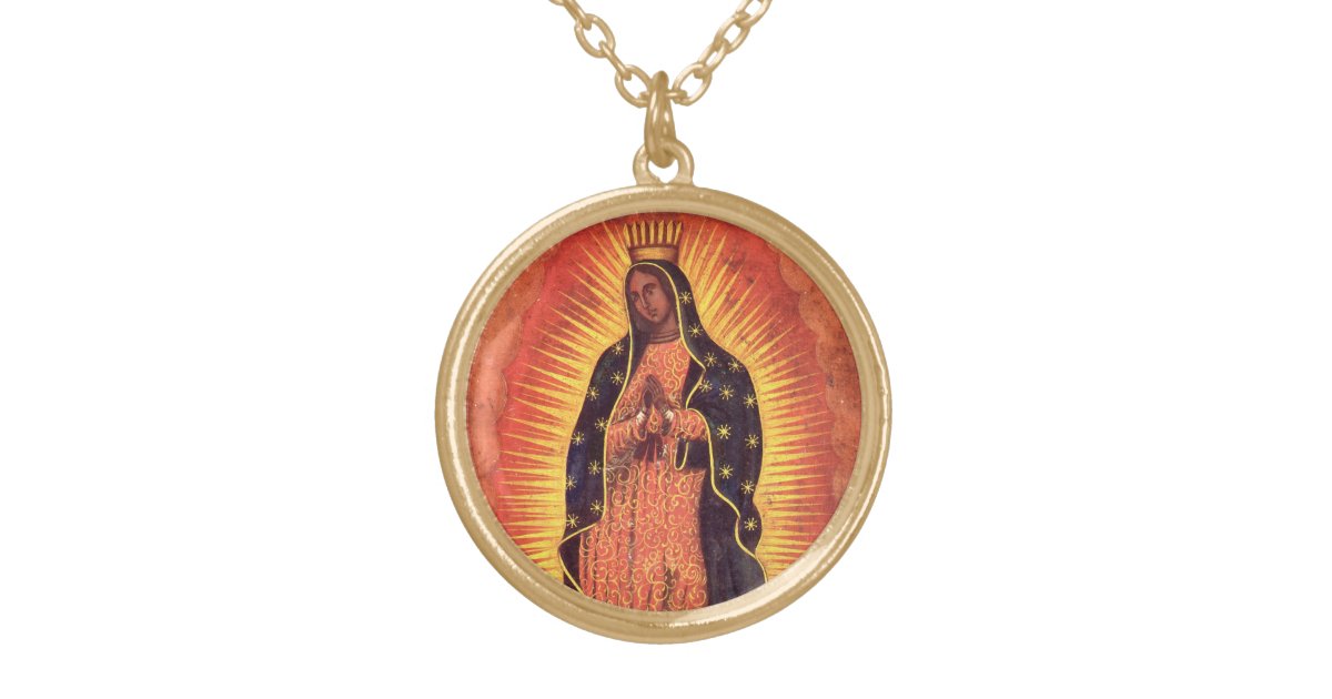 Vintage Religion Virgin Mary Our Lady of Guadalupe Gold Plated Necklace ...