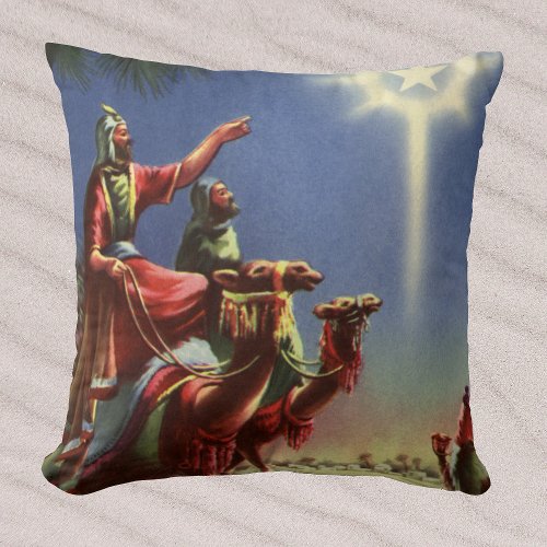 Vintage Religion Wise Men with Star of Bethlehem Throw Pillow