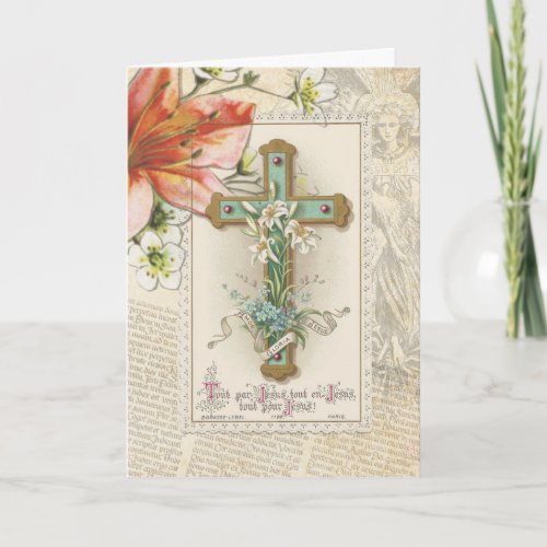 Vintage Religious Angel Cross Blessed Easter Holiday Card