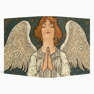 Vintage Religious Angel Praying with Gold Stars 3 Ring Binder