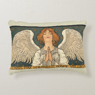 Vintage Religious Angel Praying with Gold Stars Accent Pillow