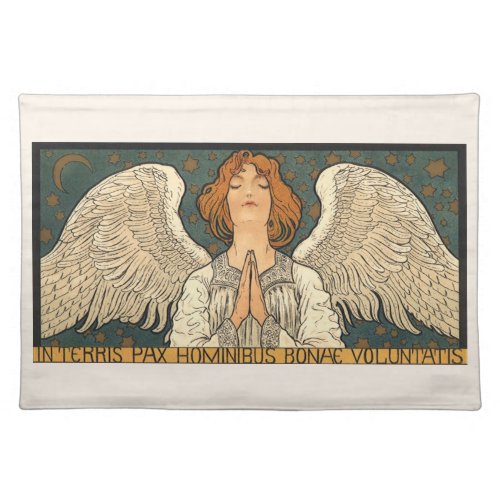 Vintage Religious Angel Praying with Gold Stars Cloth Placemat