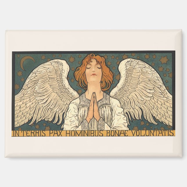 Vintage Religious Angel Praying with Gold Stars Magnet (Front)