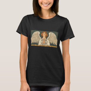 Vintage Religious Angel Praying with Gold Stars T-Shirt