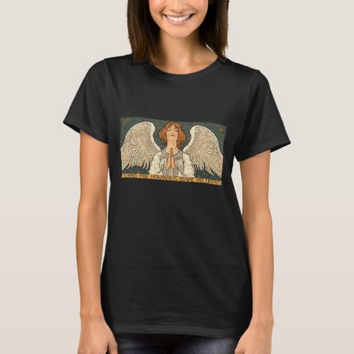 Vintage Religious Angel Praying with Gold Stars T_Shirt