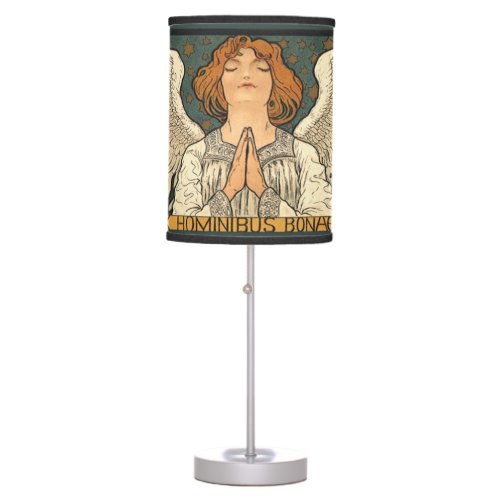 Vintage Religious Angel Praying with Gold Stars Table Lamp