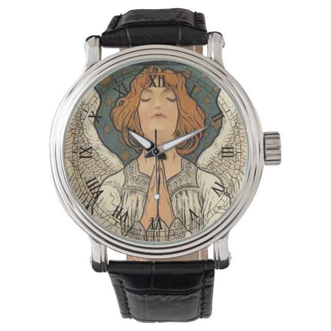Vintage Religious Angel Praying with Gold Stars Watch (Front)