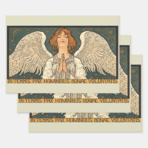 Vintage Religious Angel Praying with Gold Stars Wrapping Paper Sheets