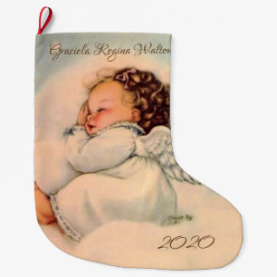 Vintage Religious Baby Angel Sleeping Large Christmas Stocking