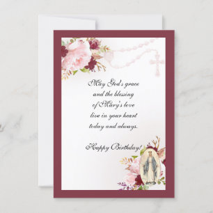Vintage Religious Birthday Virgin Mary Holy Rosary Card