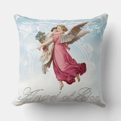Vintage Religious Child with Guardian Angel Prayer Throw Pillow