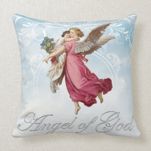 Vintage Religious Child with Guardian Angel Prayer Throw Pillow