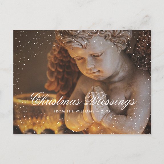 Vintage Religious Christian Angel Snow Christmas Postcard