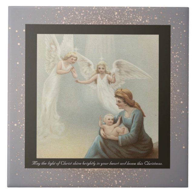 Vintage Religious Christmas Ceramic Tile + wishes (Front)