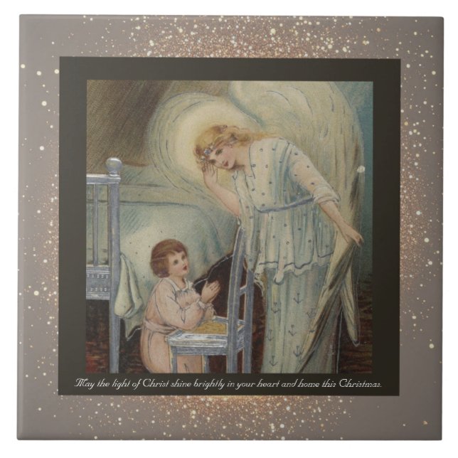Vintage Religious Christmas Ceramic Tile + wishes (Front)