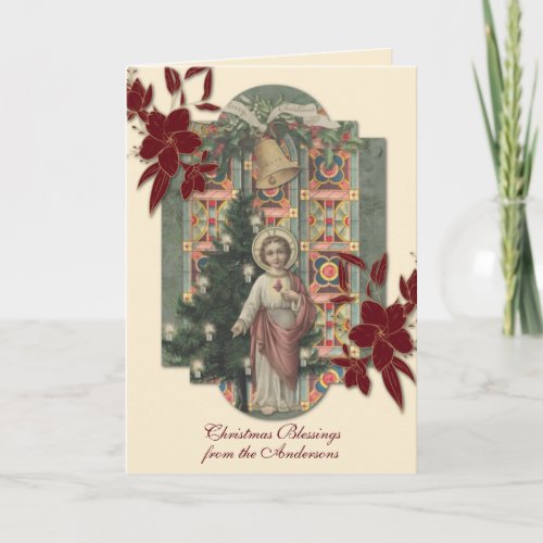 Vintage Religious Christmas Jesus Rosary Holiday Card