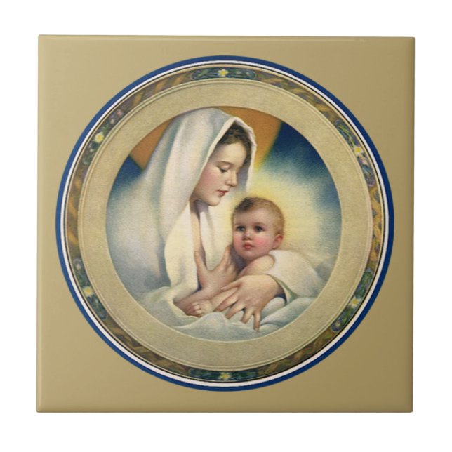 Vintage Religious Christmas, Madonna and Child Tile (Front)