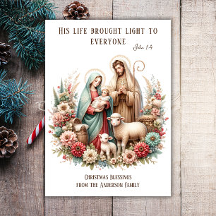 Vintage Religious Christmas Nativity Floral Holiday Card