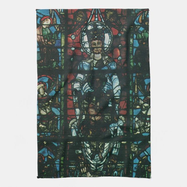Vintage Religious Church Stained Glass Window Kitchen Towel (Vertical)